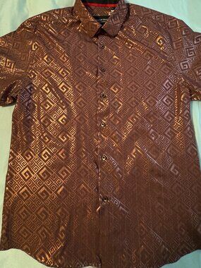 Amerikan Breed Short Sleeve Geometric Print Brown Metallic Men's Shirt Size L.